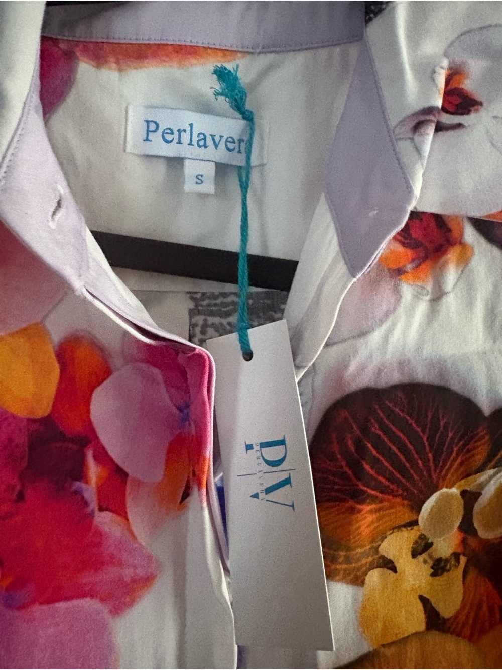Midi Dress- White with Multicolor Orchid Print - Picture 3 of 3
